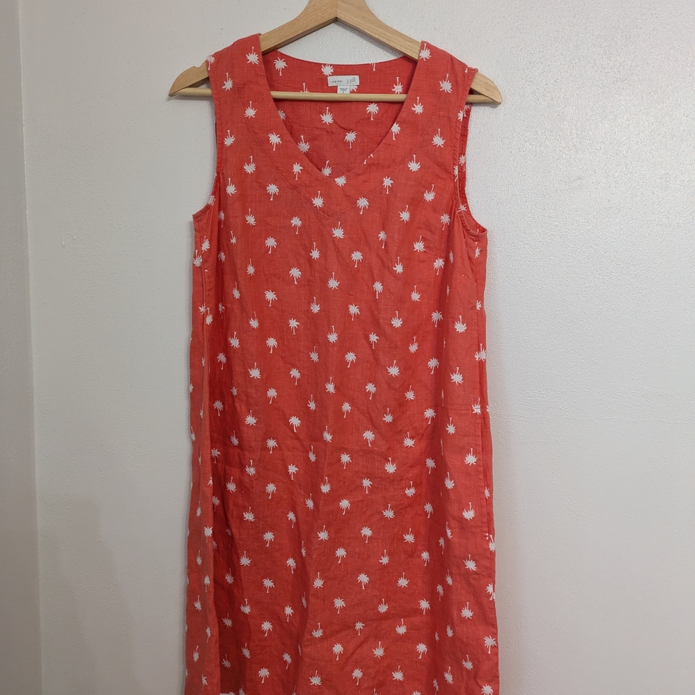 J. Jill Coral Sleeveless Midi Dress with Palm Print